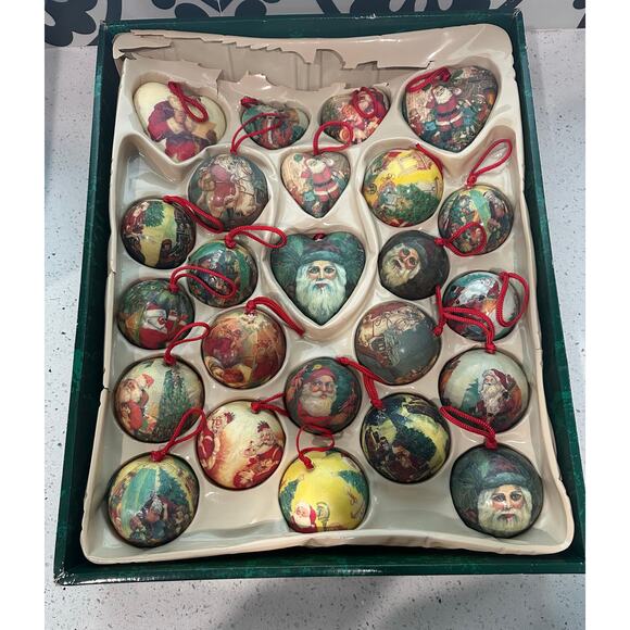 Trim A Home 24 Paper Mache Christmas Ornament Balls & Hearts Holiday Tree Decor - Picture 1 of 8